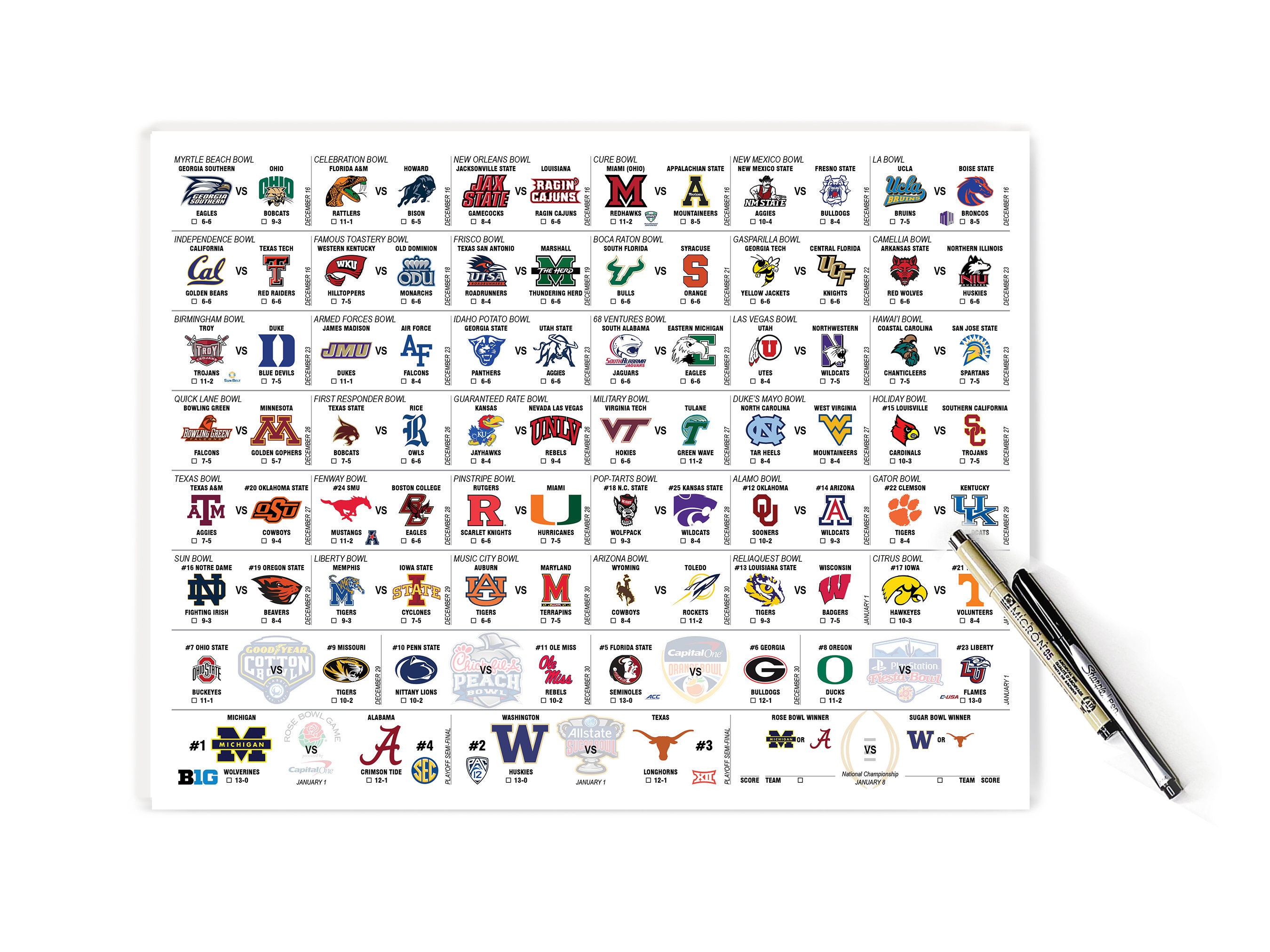 202324 Printable College Bowl Picks Game Sheet, Downloadable College