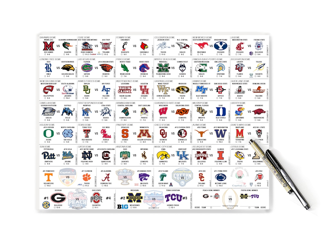 202223 Printable College Bowl Picks Game Sheet, Downloadable College