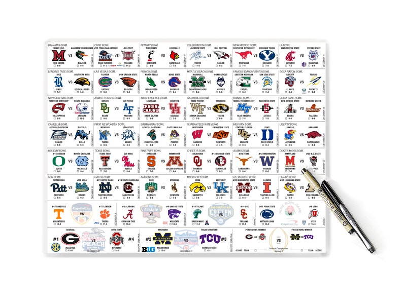 2022-23 Printable College Bowl Picks Game Sheet, Downloadable College Football Picks, College Bowl Game Pool, College Bowl Pick'em List image 1