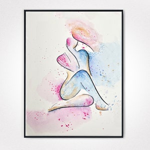 Feminine, feminine art, female silhouette, femininity, watercolor woman, line drawing, female nudity, woman drawing, printable wall art boho image 1