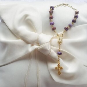 Catholic Rosary- Car Rosary- Purple Stone Beads- Our Lady of Fatima- Catholic Gift- Catholic Prayer Beads- Auto Rosary- Confirmation Gift