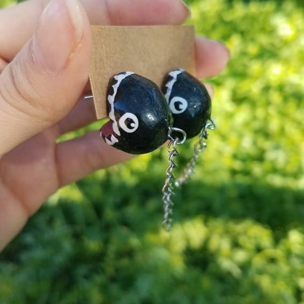 Chain Chomp Earrings, SuperMario, Polymer Clay Jewelry