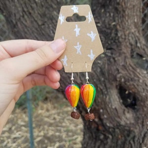 Hot Air Balloon Dangle Earrings - Polymer Clay - Handmade and Hand-painted Statement Jewelry