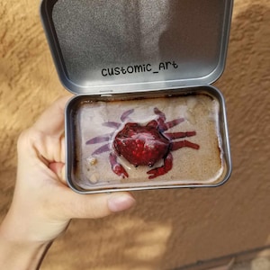 Crab in a Resin Pond - Pond in A Tin - Polymer Clay Art - Resin Art - Handmade - Hand Painted