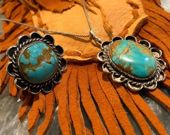 Turquoise Pendant Necklace and matching Ring/Turquoise Ring/Turquoise Pendant/Native American/Southwest Jewelry/Navajo/Sterling Silver