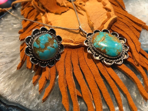 Turquoise Pendant Necklace and matching Ring/Turquoise Ring/Turquoise Pendant/Native American/Southwest Jewelry/Navajo/Sterling Silver
