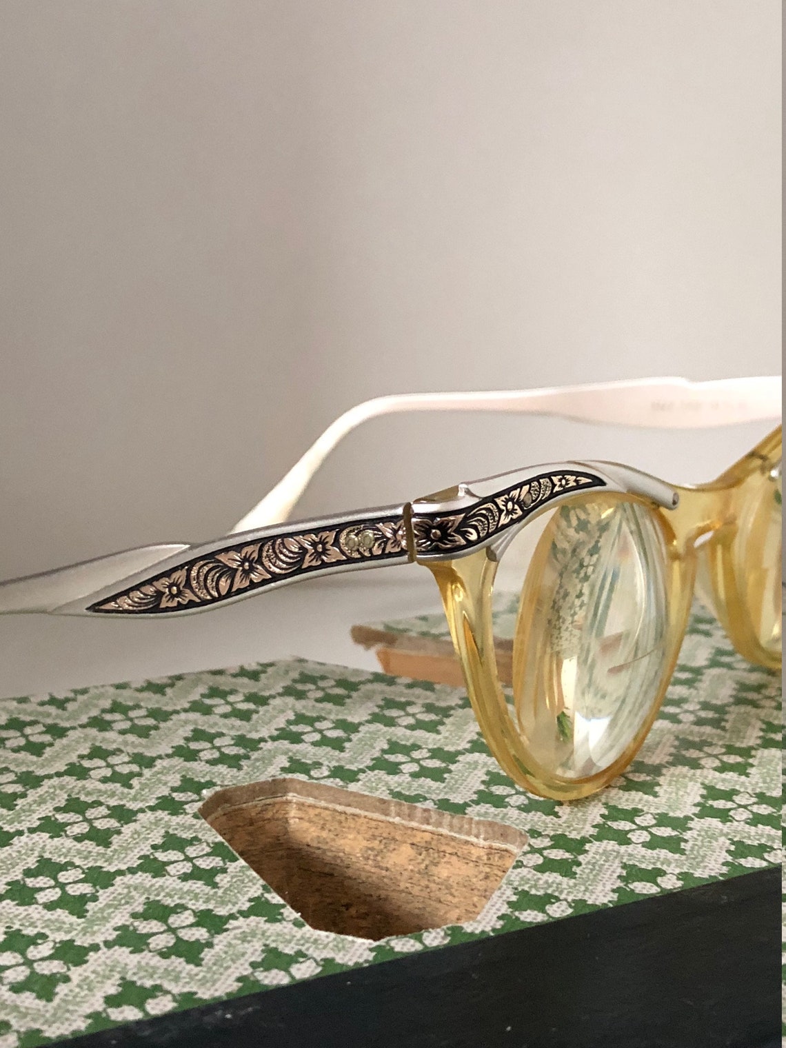 Vintage Cat Eye Eyeglasses/Alum Vintage Eyeglasses/Etching Etsy