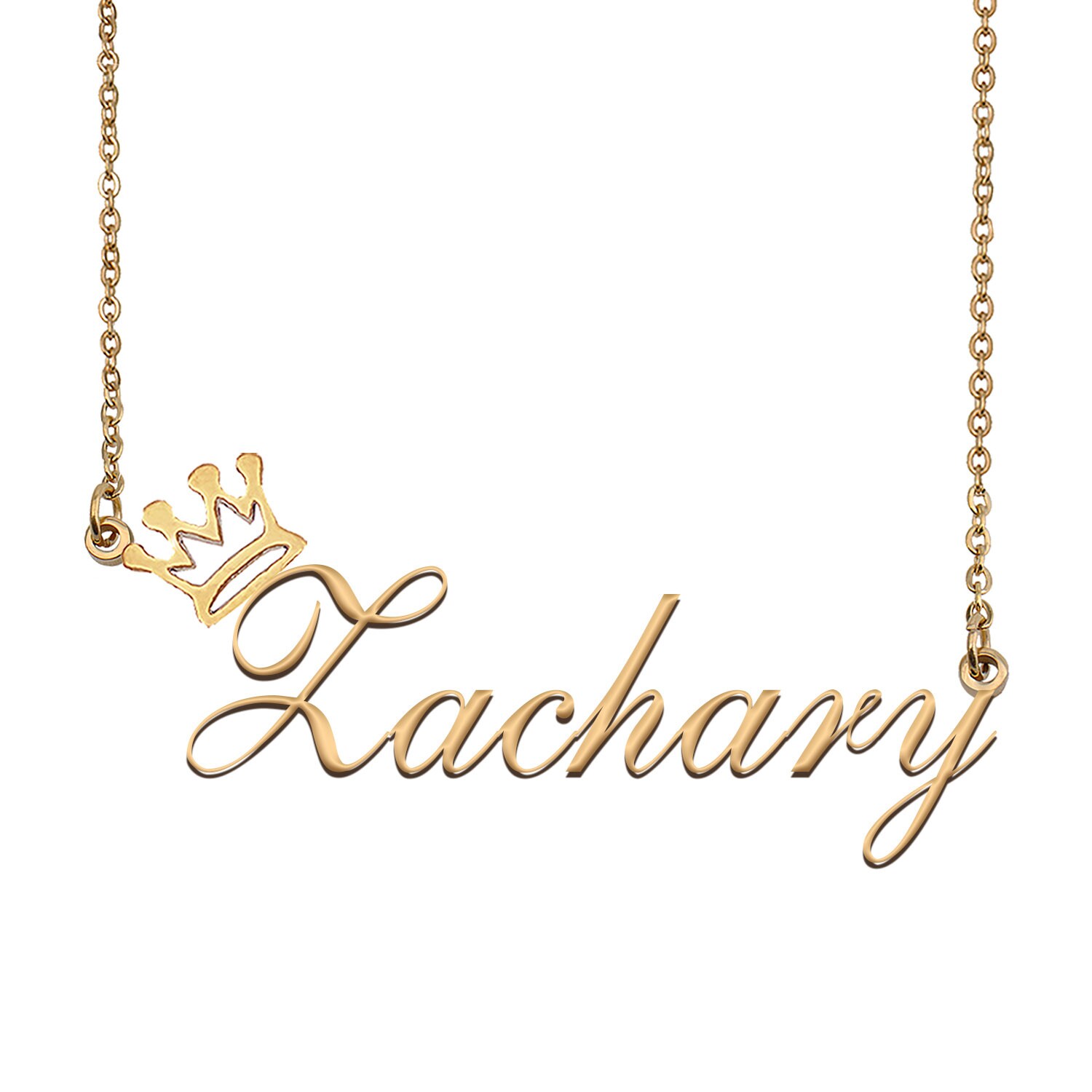Zachary Name Necklace with Crown Name Necklace Gold Custom Name Necklace Christmas Gift Birthday Gift for Kids Her