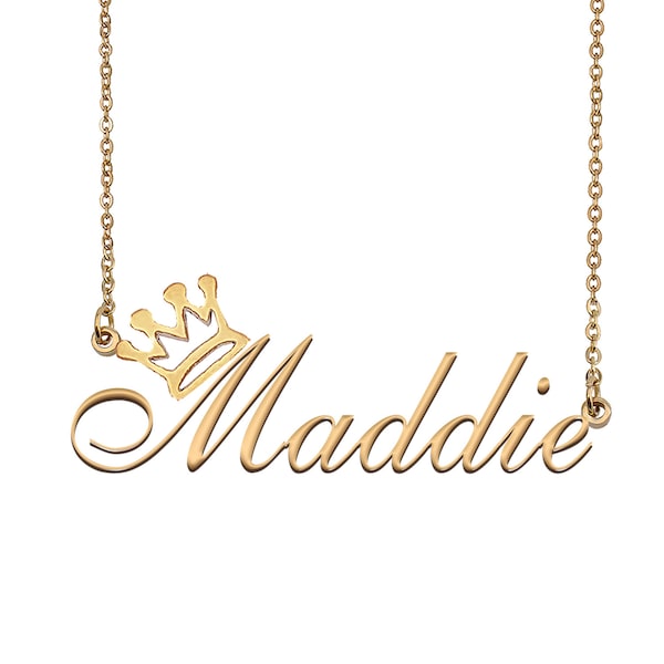 Maddie Name Necklace with Crown, Name Necklace Gold, Custom Name Necklace, Christmas Gift, Birthday Gift for Kids Her