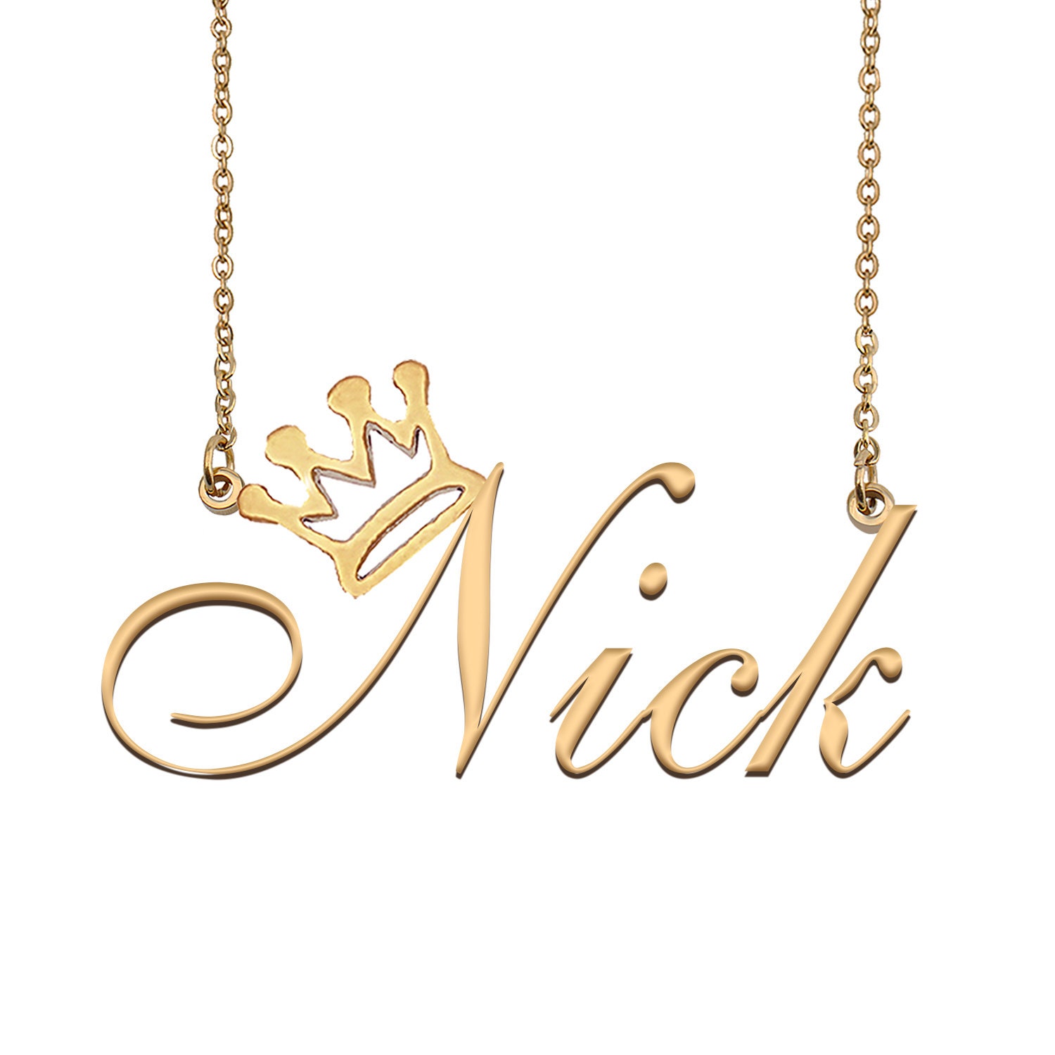 Nick Name Necklace With Crown Name Necklace Gold Custom Name Etsy
