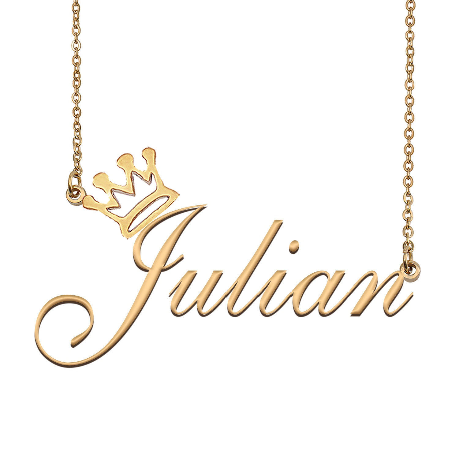 Julian Name Necklace With Crown Name Necklace Gold Custom | Etsy