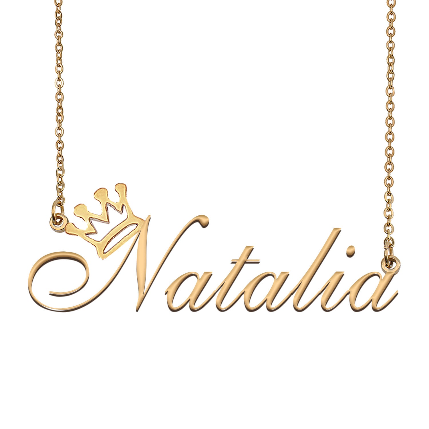 Natalia Name Necklace With Crown Name Necklace Gold Custom Etsy