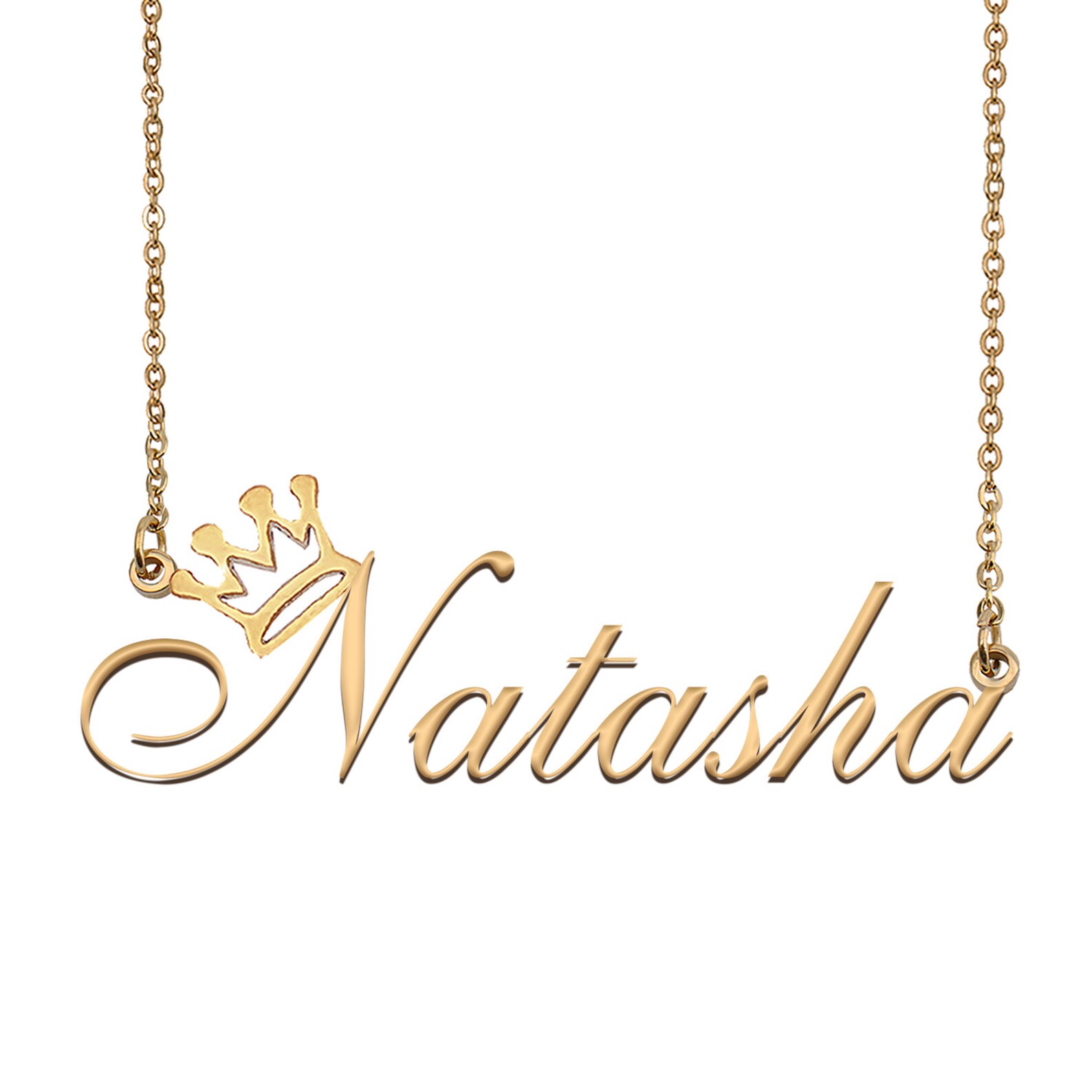 Natasha Name Necklace with Crown Name Necklace Gold Custom Etsy