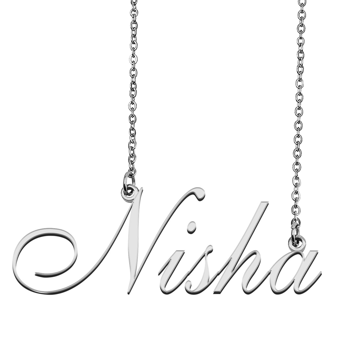 Nisha Name Necklace Mother Day Christmas Gift Birthday Party Wedding Bride Maid Bridal Silver Gold Rose Gold