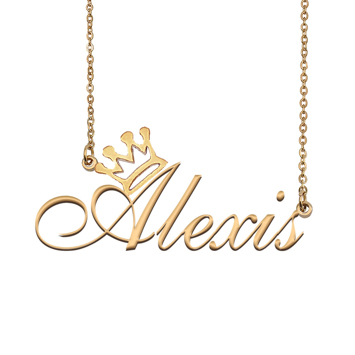 Alexis Name Necklace With Crown Name Necklace Gold Custom Name