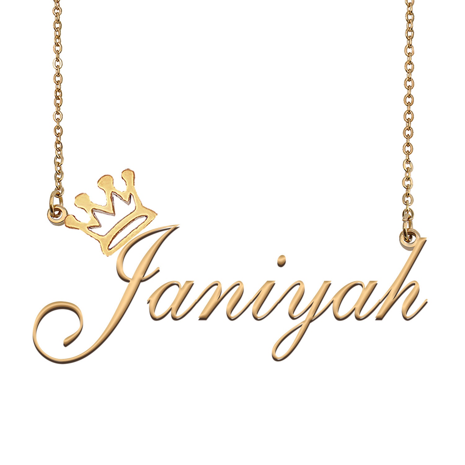 Janiyah Name Necklace with Crown Name Necklace Gold Custom Etsy