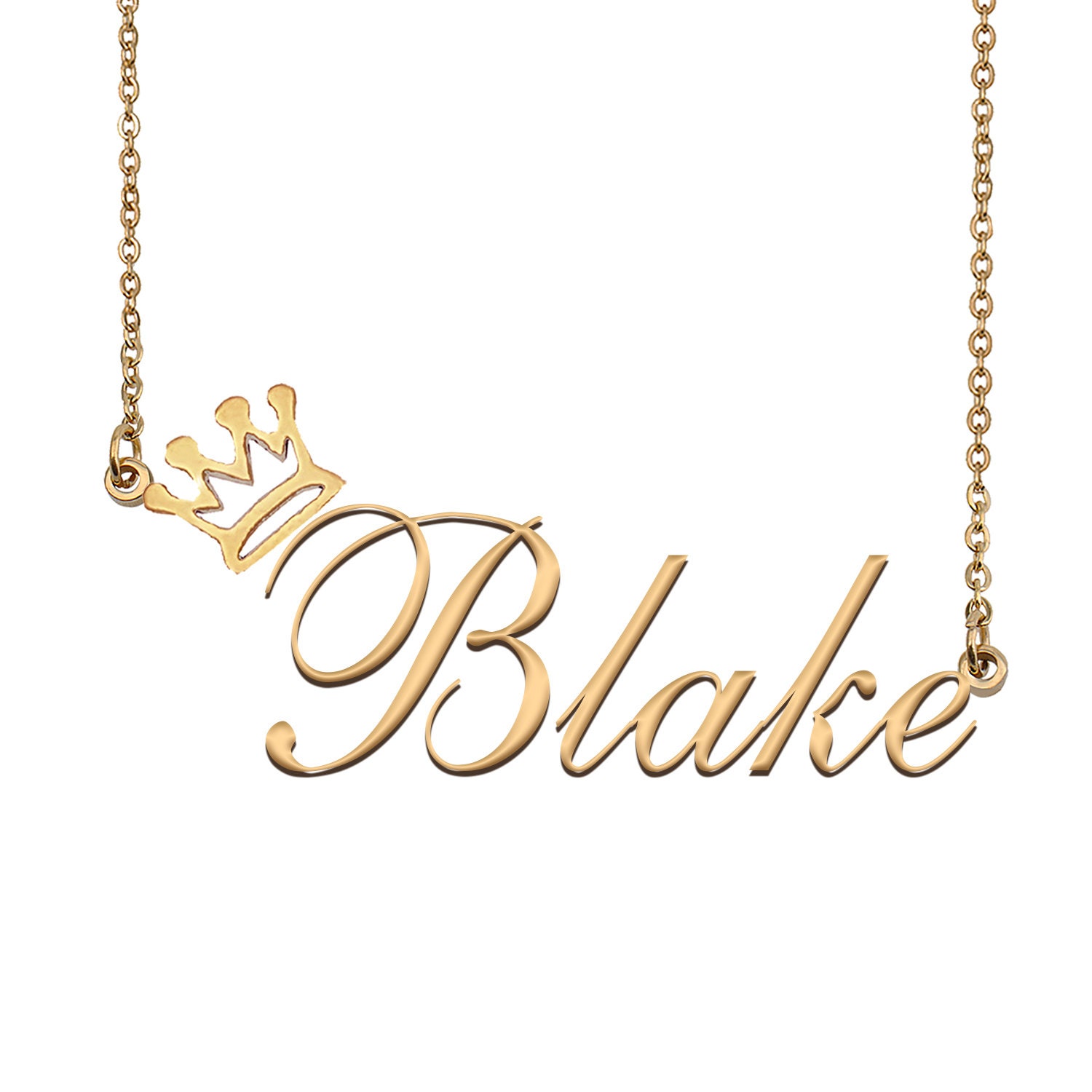Blake Name Necklace with Crown Name Necklace Gold Custom Etsy