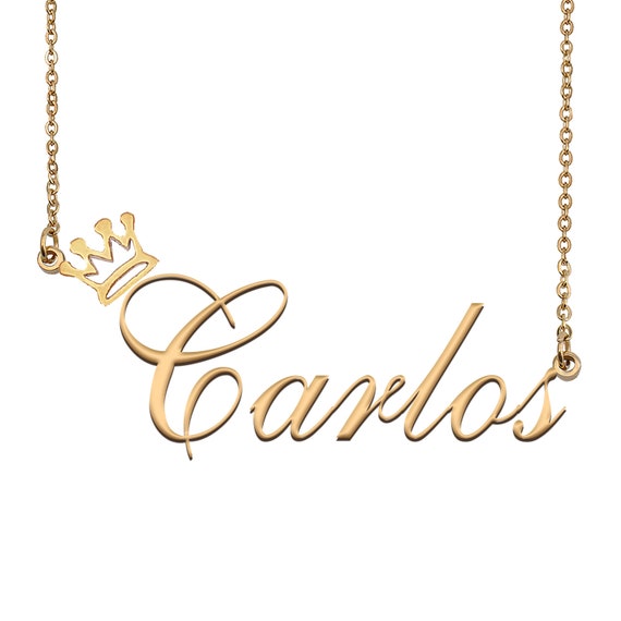 Carlos Name Necklace With Crown Name Necklace Gold Custom Name