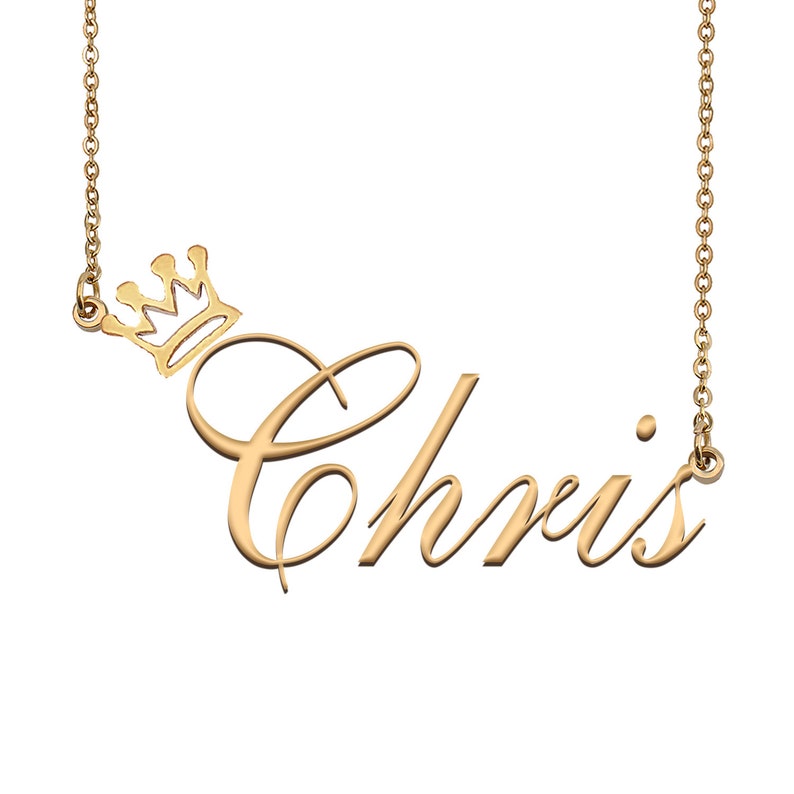 Chris Name Necklace With Crown Name Necklace Gold Custom Etsy