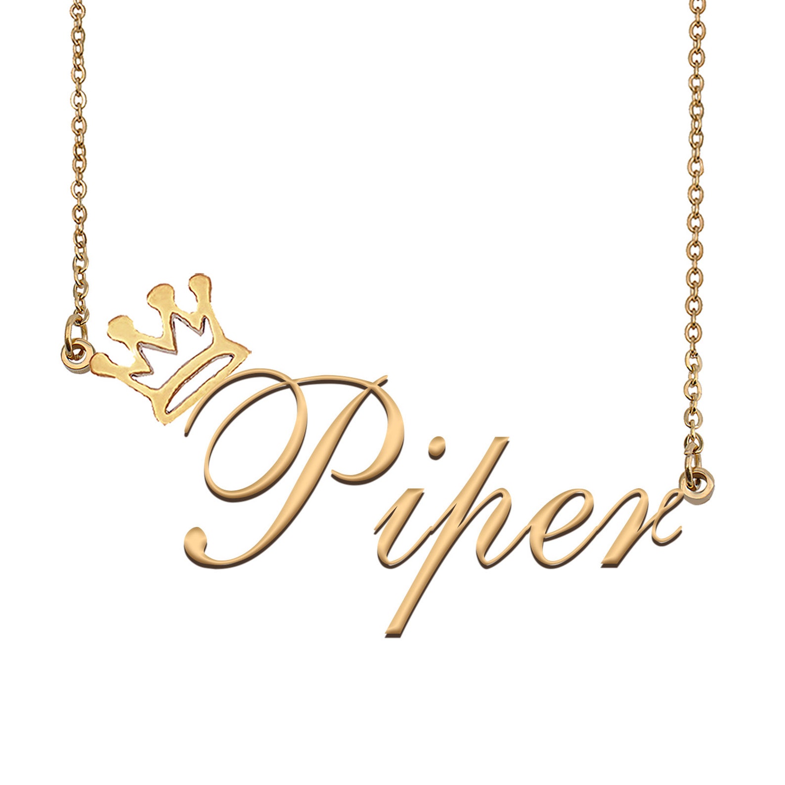 Piper Name Necklace With Crown Name Necklace Gold Custom Etsy