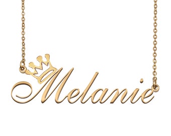 Melanie Name Necklace With Crown Name Necklace Gold Custom Name