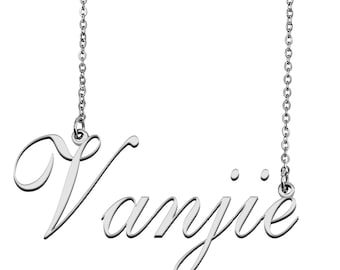 Vanjie Name Necklace, Mother Day Christmas Gift Birthday Party Wedding Bride Maid Bridal Silver Gold Rose Gold