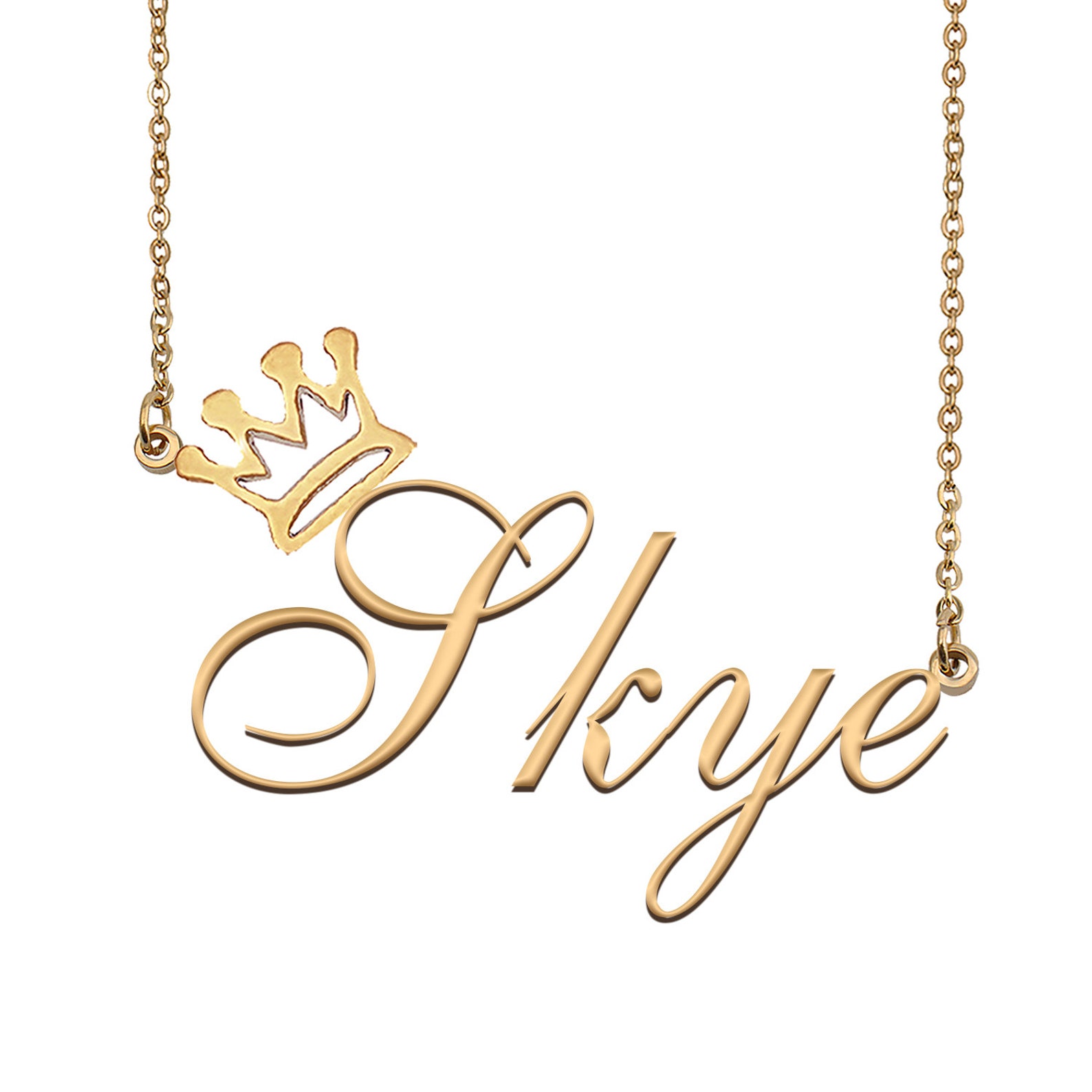 Skye Name Necklace With Crown Name Necklace Gold Custom Name | Etsy