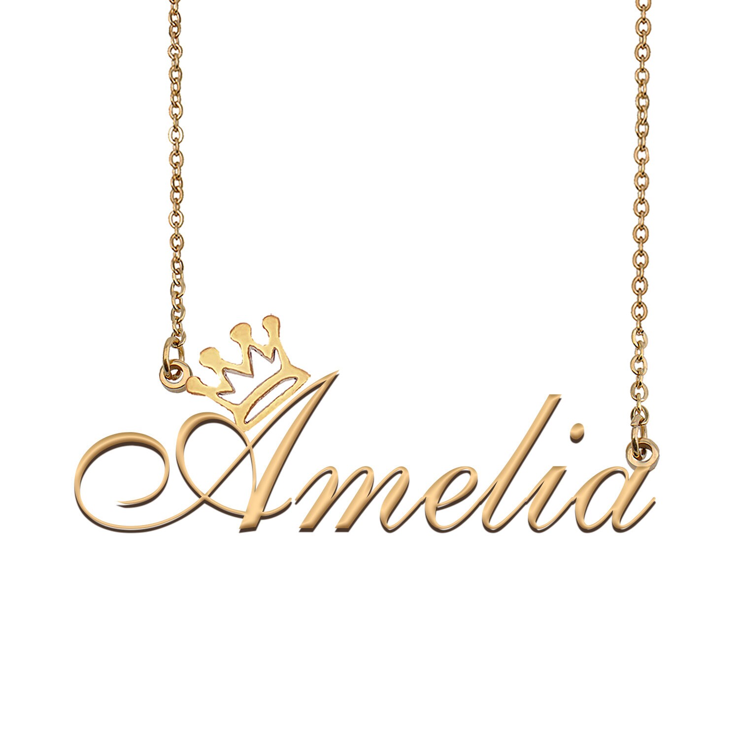 Amelia Name Necklace with Crown Name Necklace Gold Custom Name Necklace Christmas Gift Birthday Gift for Kids Her