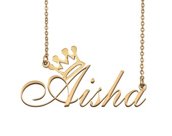 Aisha Name Necklace With Crown Name 