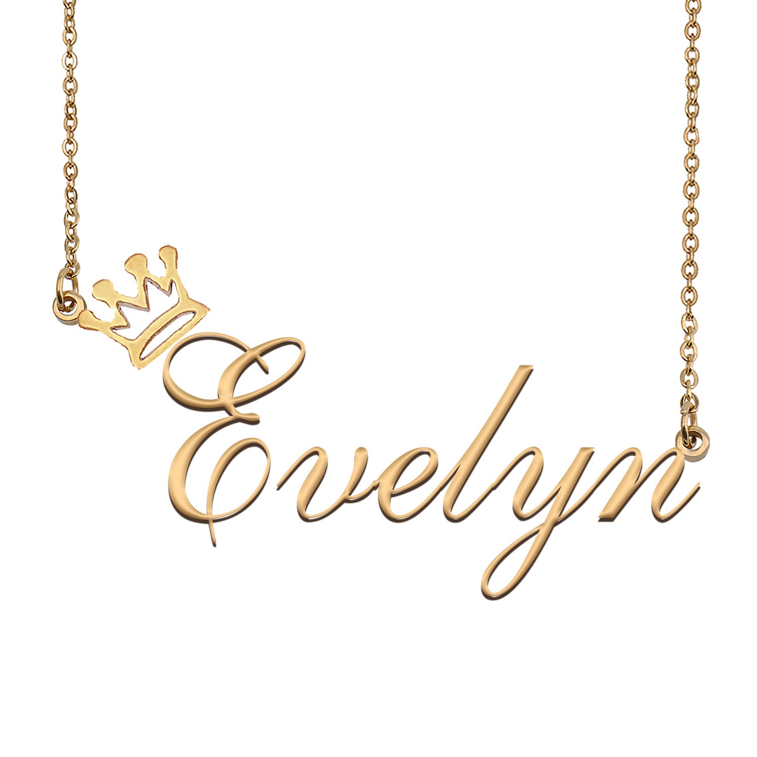 Evelyn Name Necklace With Crown Name Necklace Gold Custom - Etsy