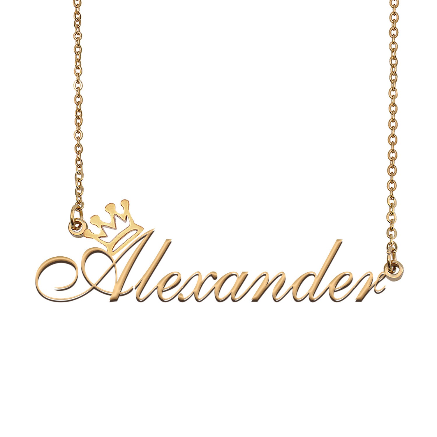 Alexander Name Necklace With Crown Name Necklace Gold Custom Etsy