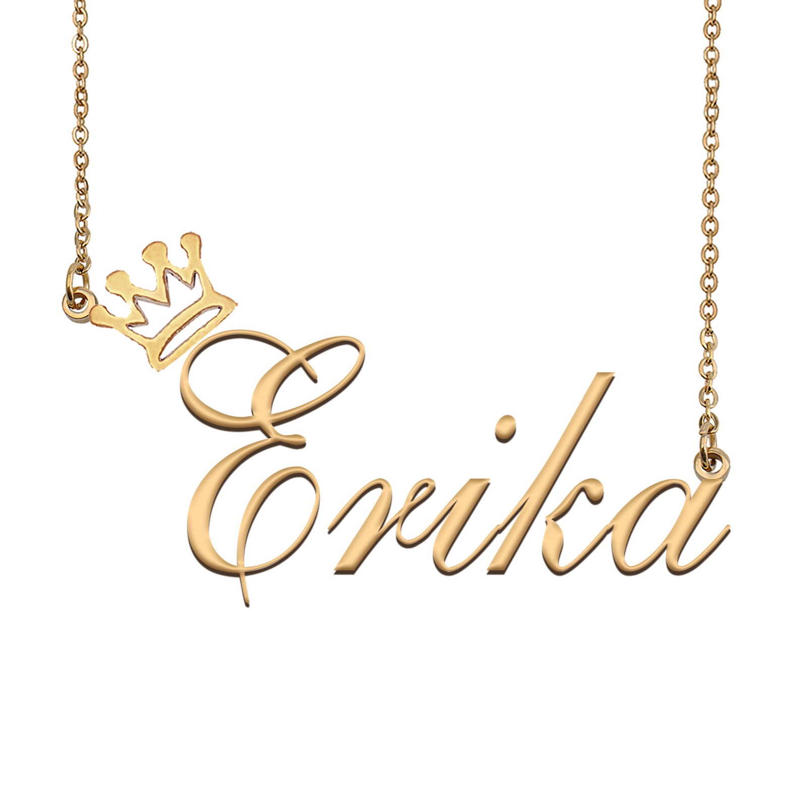 Erika Name Necklace With Crown Name Necklace Gold Custom - Etsy