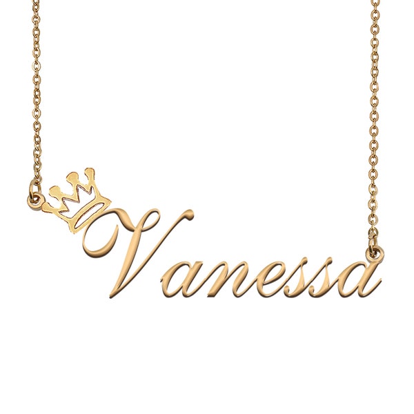 Vanessa Name Necklace with Crown, Name Necklace Gold, Custom Name Necklace, Christmas Gift, Birthday Gift for Kids Her