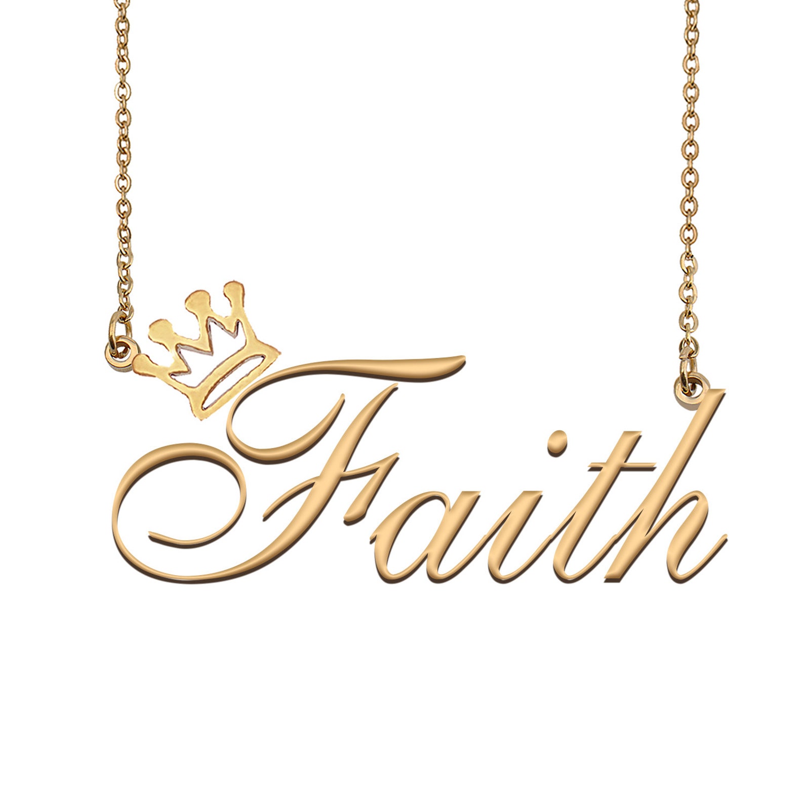Faith Name Necklace With Crown Name Necklace Gold Custom Etsy