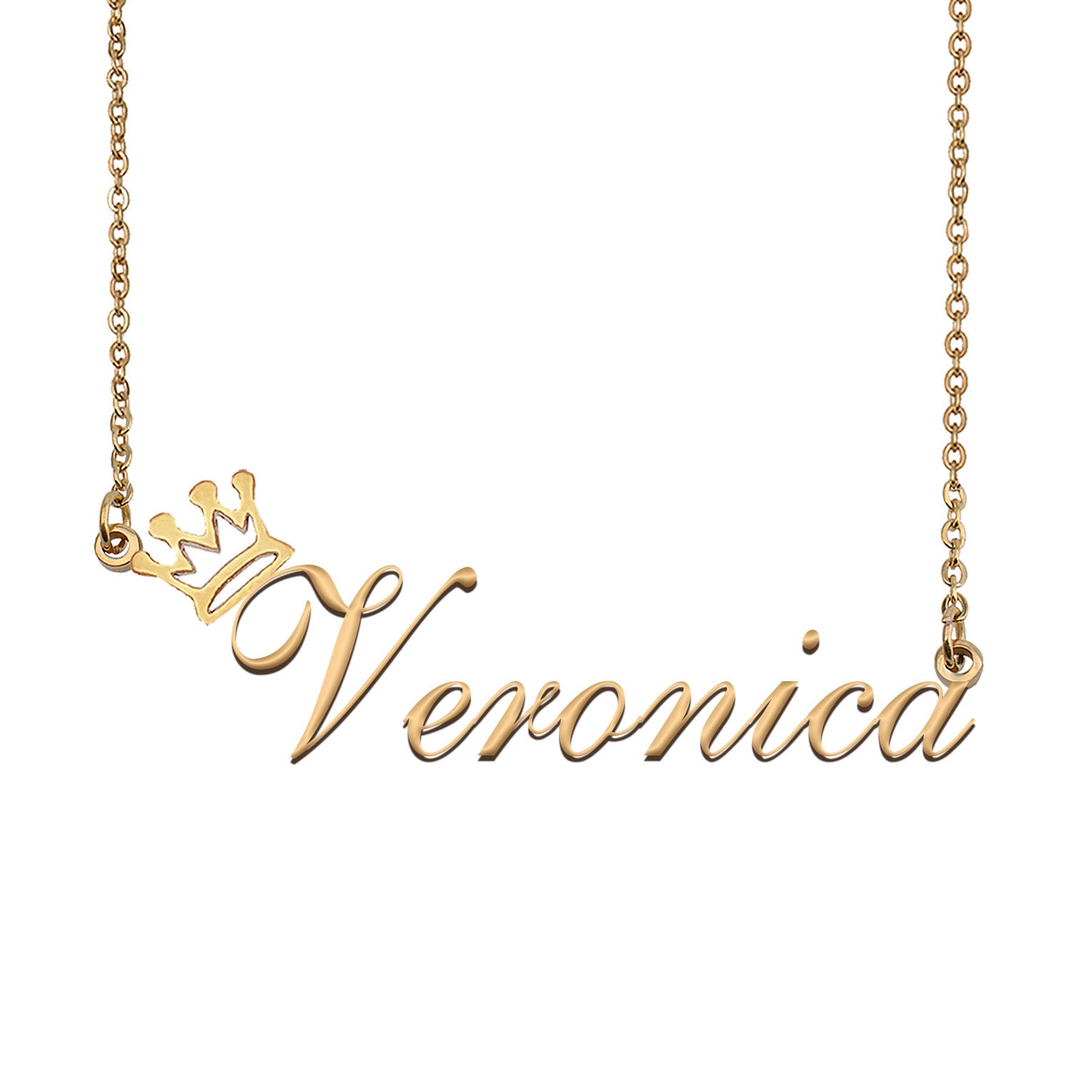Veronica Name Necklace With Crown Name Necklace Gold Custom image image