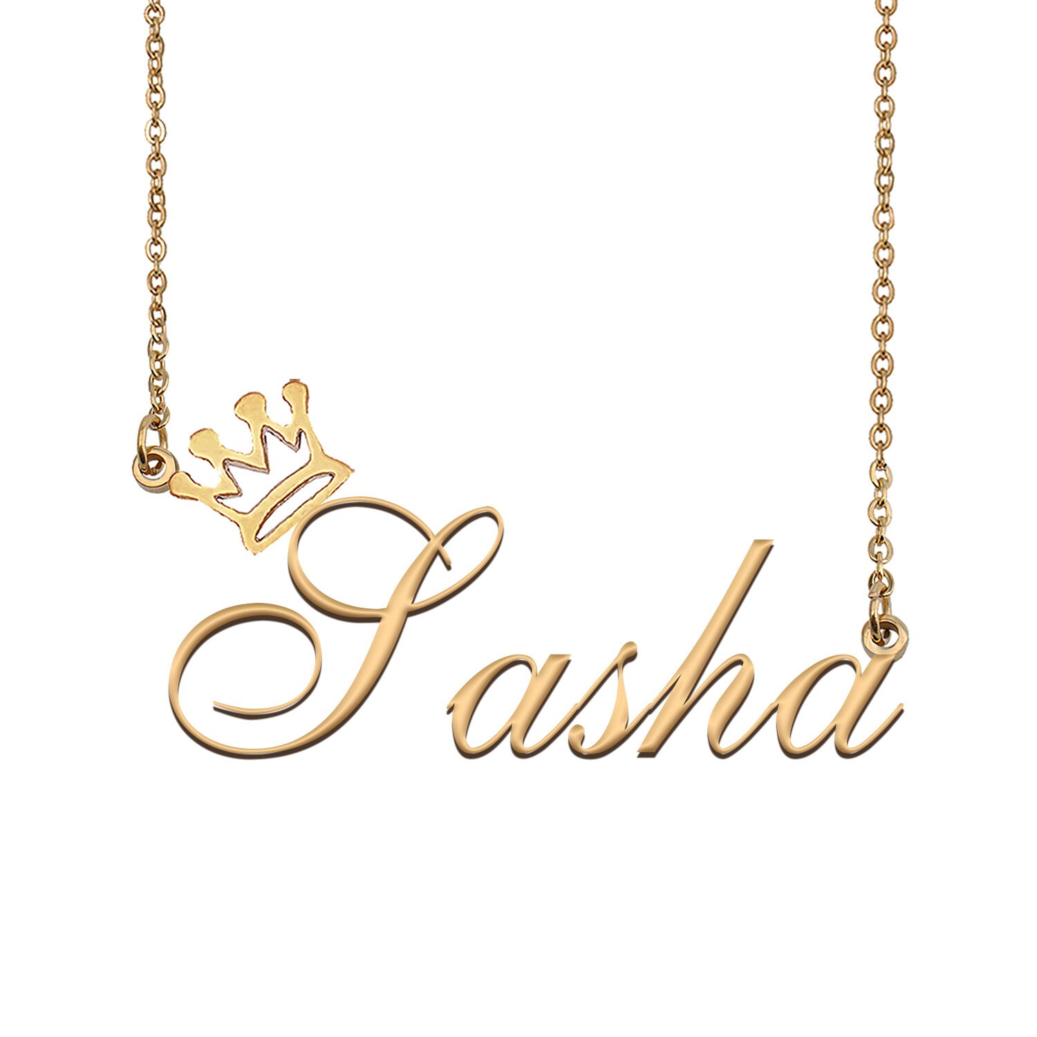Sasha Name Necklace With Crown Name Necklace Gold Custom Etsy