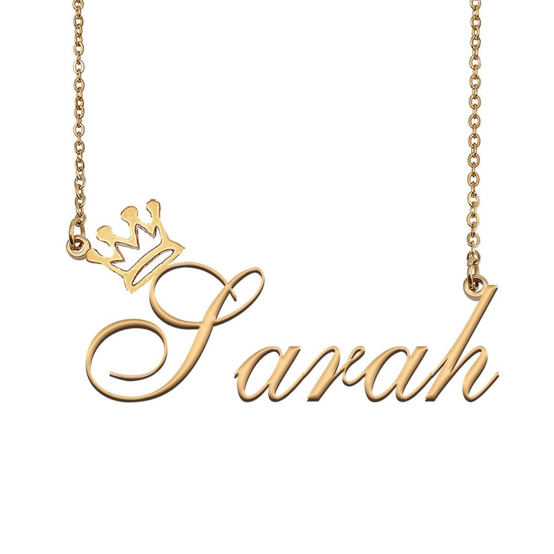 Sarah Name Necklace With Crown Name Necklace Gold Custom Etsy