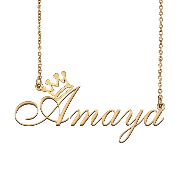 Amaya Name Halskette mit Krone, Name Halskette Gold, benutzerdefinierte Namen Halskette, Weihnachtsgeschenk, Geburtstagsgeschenk für Kinder ihre