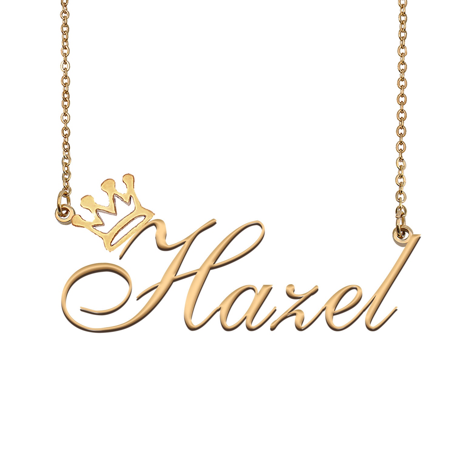 Hazel Name Necklace With Crown Name Necklace Gold Custom Etsy