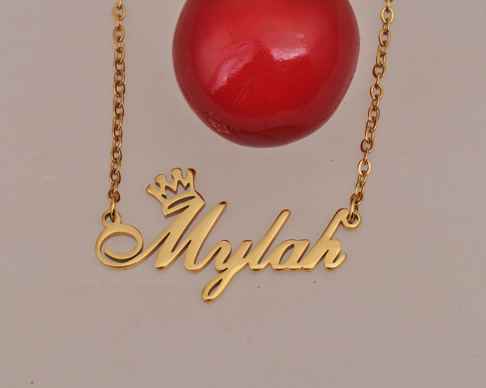 Aubrey Name Necklace with Crown Name Necklace Gold Custom Etsy