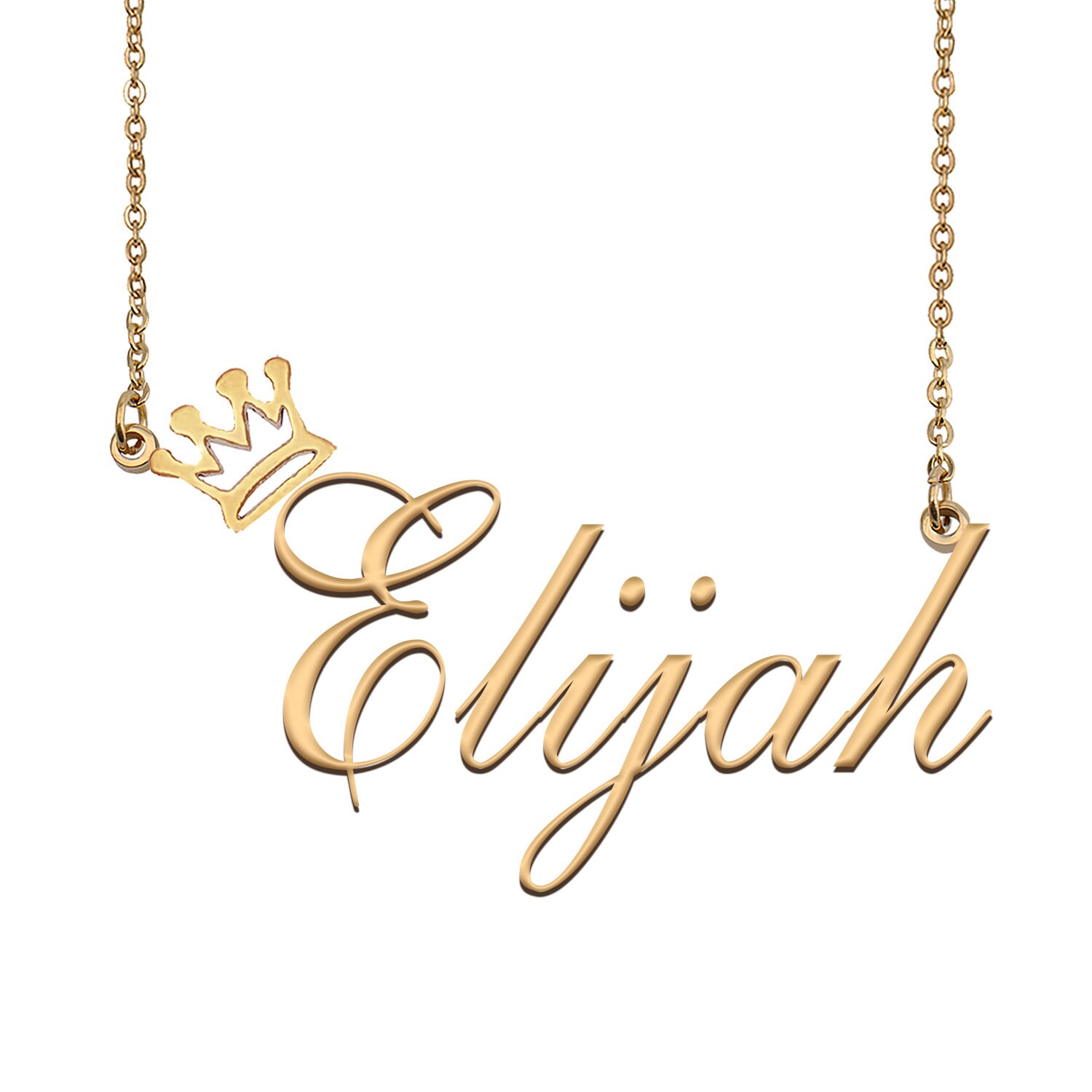 Elijah Name Necklace With Crown Name Necklace Gold Custom Etsy