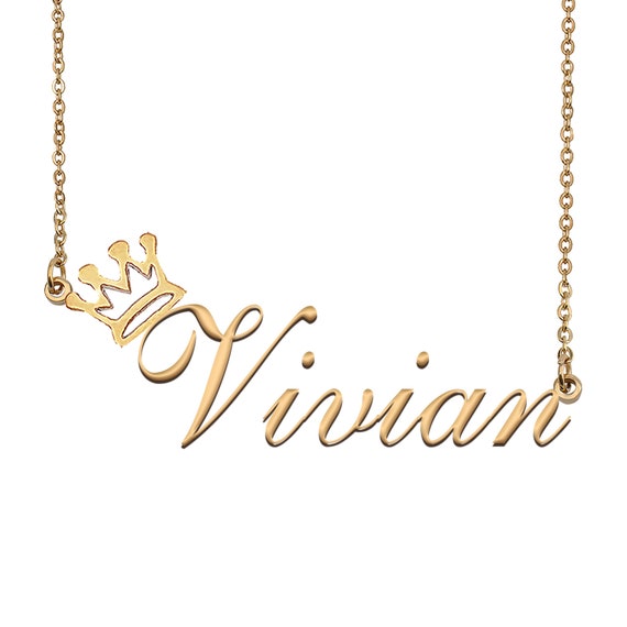Vivian Name Necklace with Crown Name Necklace Gold Custom Etsy