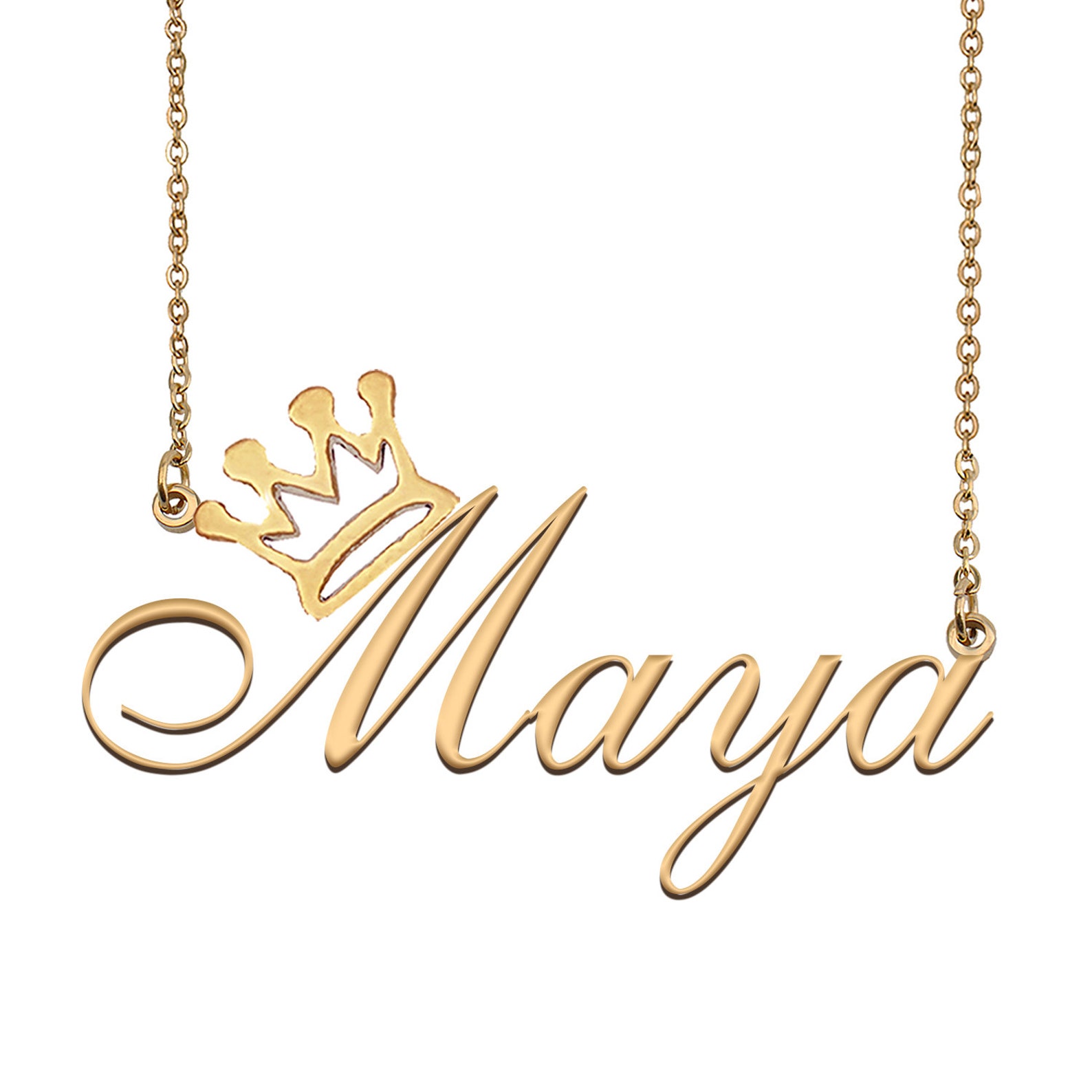 Maya Name Necklace with Crown Name Necklace Gold Custom Name | Etsy