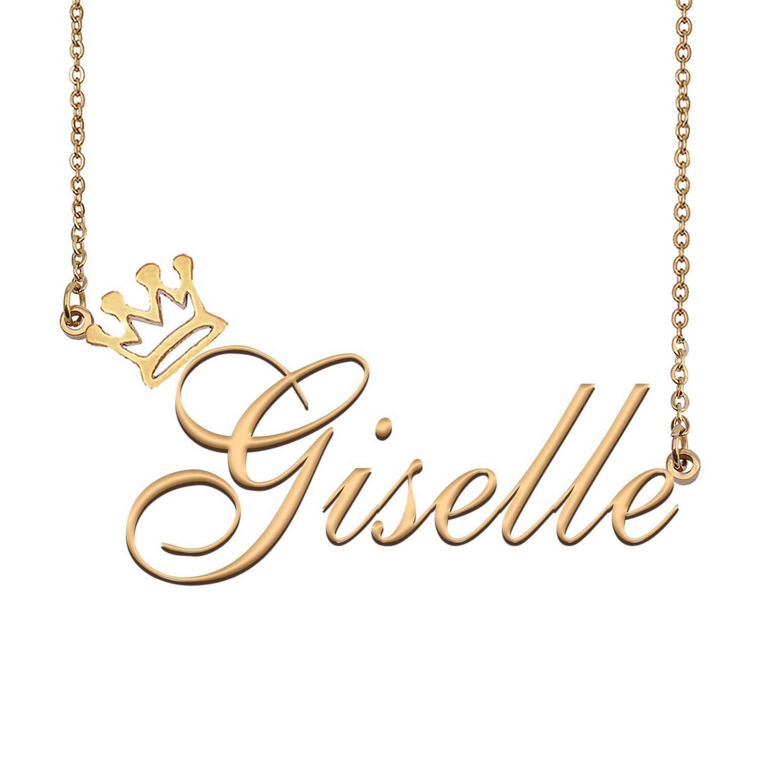Giselle Name Necklace with Crown Name Necklace Gold Custom Name Necklace Christmas Gift Birthday Gift for Kids Her