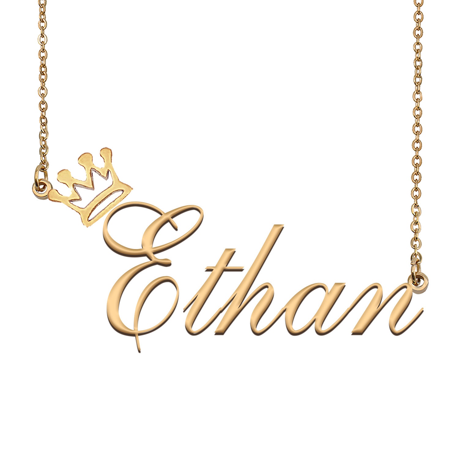 Ethan Name Necklace With Crown Name Necklace Gold Custom Etsy