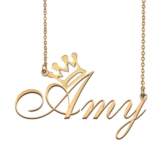Amy Name Necklace With Crown Name Necklace Gold Custom Name Necklace Christmas Gift Birthday Gift for Kids Her Etsy