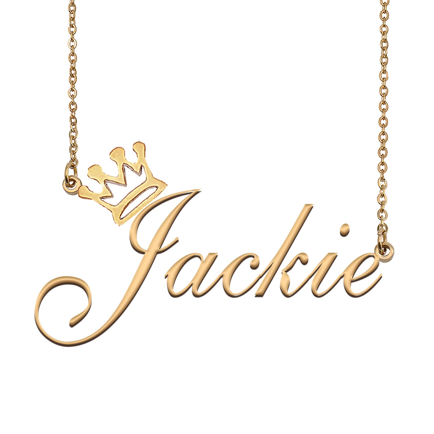 Jackie Name Necklace With Crown Name Necklace Gold Custom Etsy