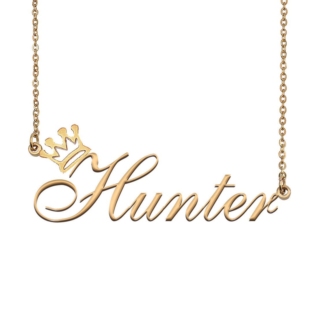 Hunter Name Necklace With Crown Name Necklace Gold Custom Name Necklace Christmas Gift Birthday Gift for Kids Her Etsy UK