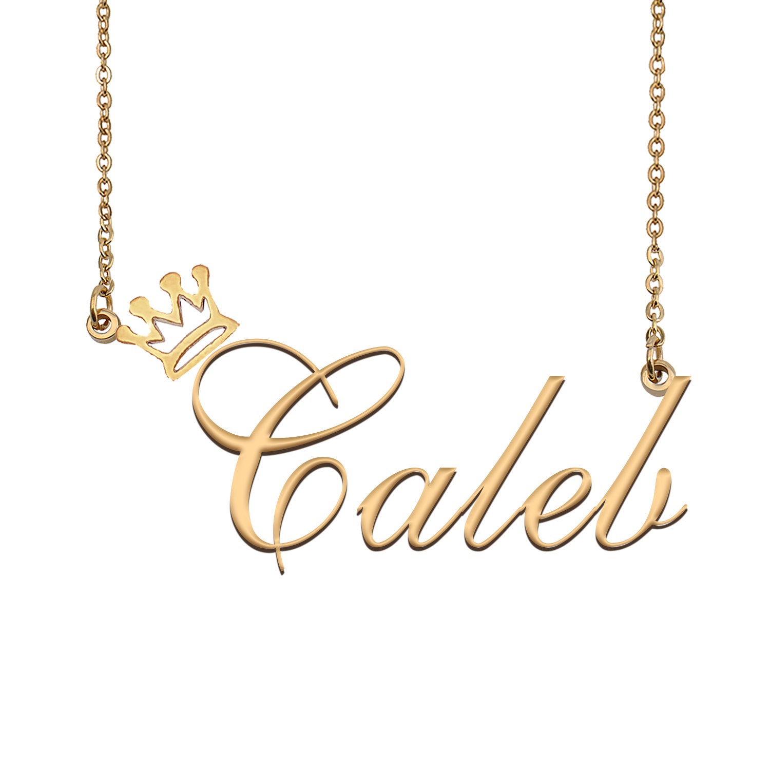 Caleb Name Necklace With Crown Name Necklace Gold Custom Name