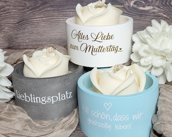 Deine XL ROSEN Kerze in Keramikschale mit WUNSCHTEXT & Farbwahl 800g - Geschenk, Hochzeit, Geburtstag, Dankeschön, Geburt - 100% Vegan